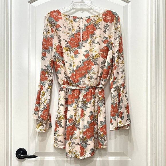New Lulus Romper Medium Always Thriving Blush Pink Floral Print Bell Sleeve - Picture 6 of 8